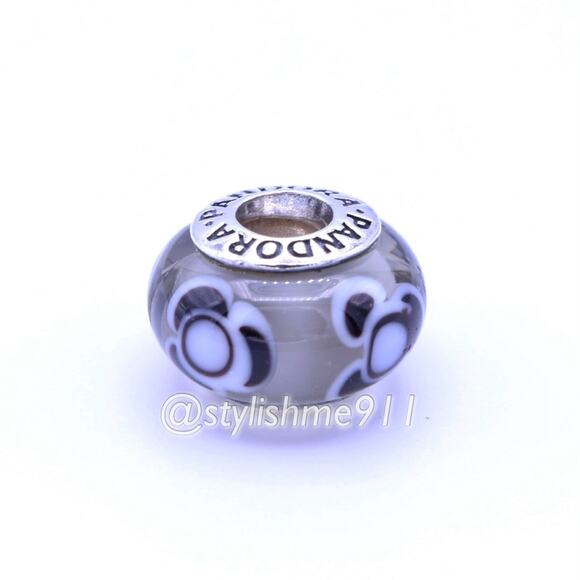 PANDORA Flowers For You Grey Glass Murano Bead - Picture 9 of 10